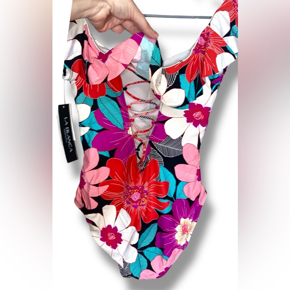 La Blanca Pink and Purple One Piece Swimsuit Floral Design - Picture 2 of 8